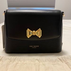 Ted Baker curved bow crossbody leather bag black